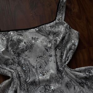 Y2K Sequin Black & White Sequin Paisley Top by Alex Evening